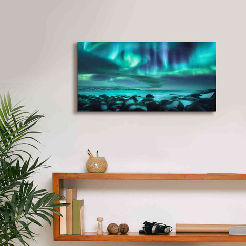 Image of 'Northern Lights Aurora Borealis Over Ocean' by Epic Portfolio, Giclee Canvas Wall Art,24x12