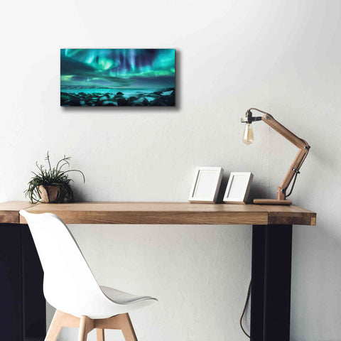 Image of 'Northern Lights Aurora Borealis Over Ocean' by Epic Portfolio, Giclee Canvas Wall Art,24x12