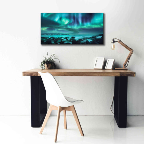 Image of 'Northern Lights Aurora Borealis Over Ocean' by Epic Portfolio, Giclee Canvas Wall Art,40x20