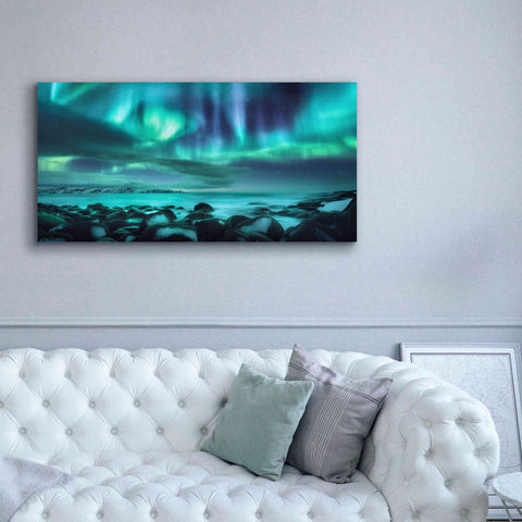 Image of 'Northern Lights Aurora Borealis Over Ocean' by Epic Portfolio, Giclee Canvas Wall Art,60x30