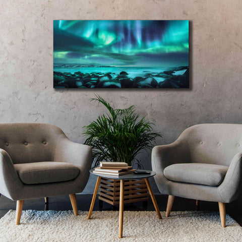 Image of 'Northern Lights Aurora Borealis Over Ocean' by Epic Portfolio, Giclee Canvas Wall Art,60x30