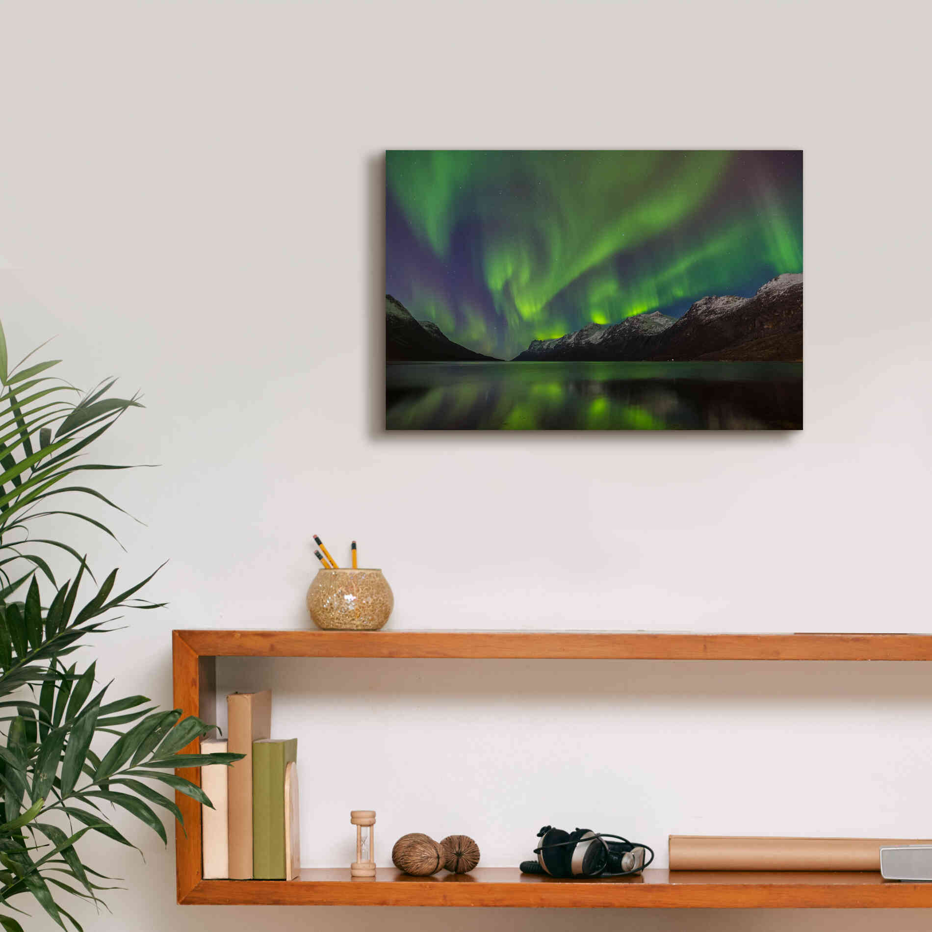 'Northern Lights In Ersfjorden' by Epic Portfolio, Giclee Canvas Wall Art,18x12