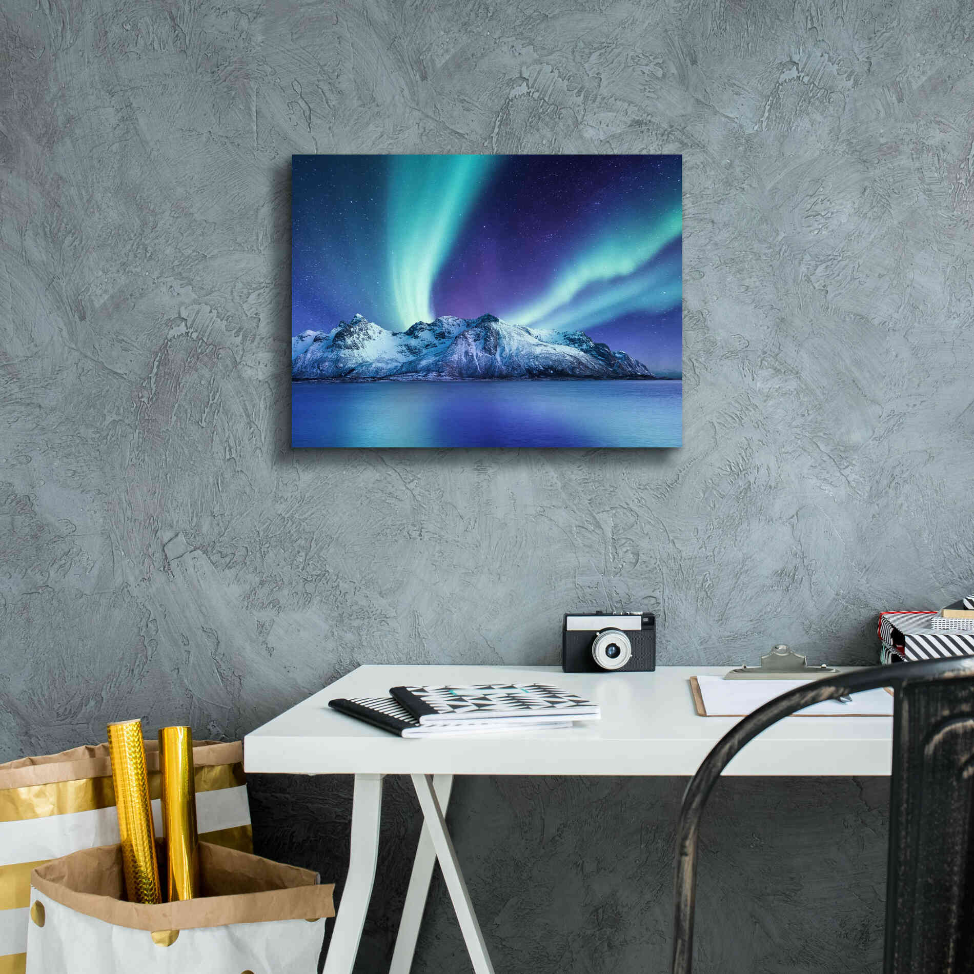 'Northern Lights In The Lofoten Islands Norway 1' by Epic Portfolio, Giclee Canvas Wall Art,16x12