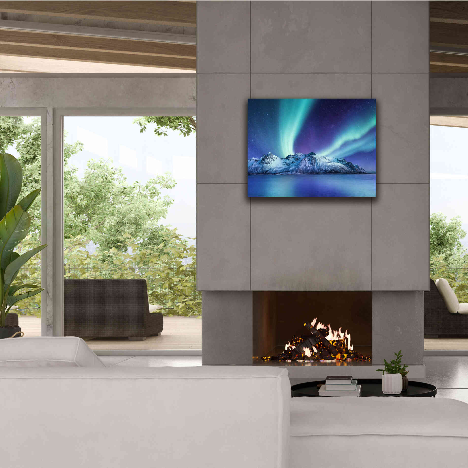 'Northern Lights In The Lofoten Islands Norway 1' by Epic Portfolio, Giclee Canvas Wall Art,34x26