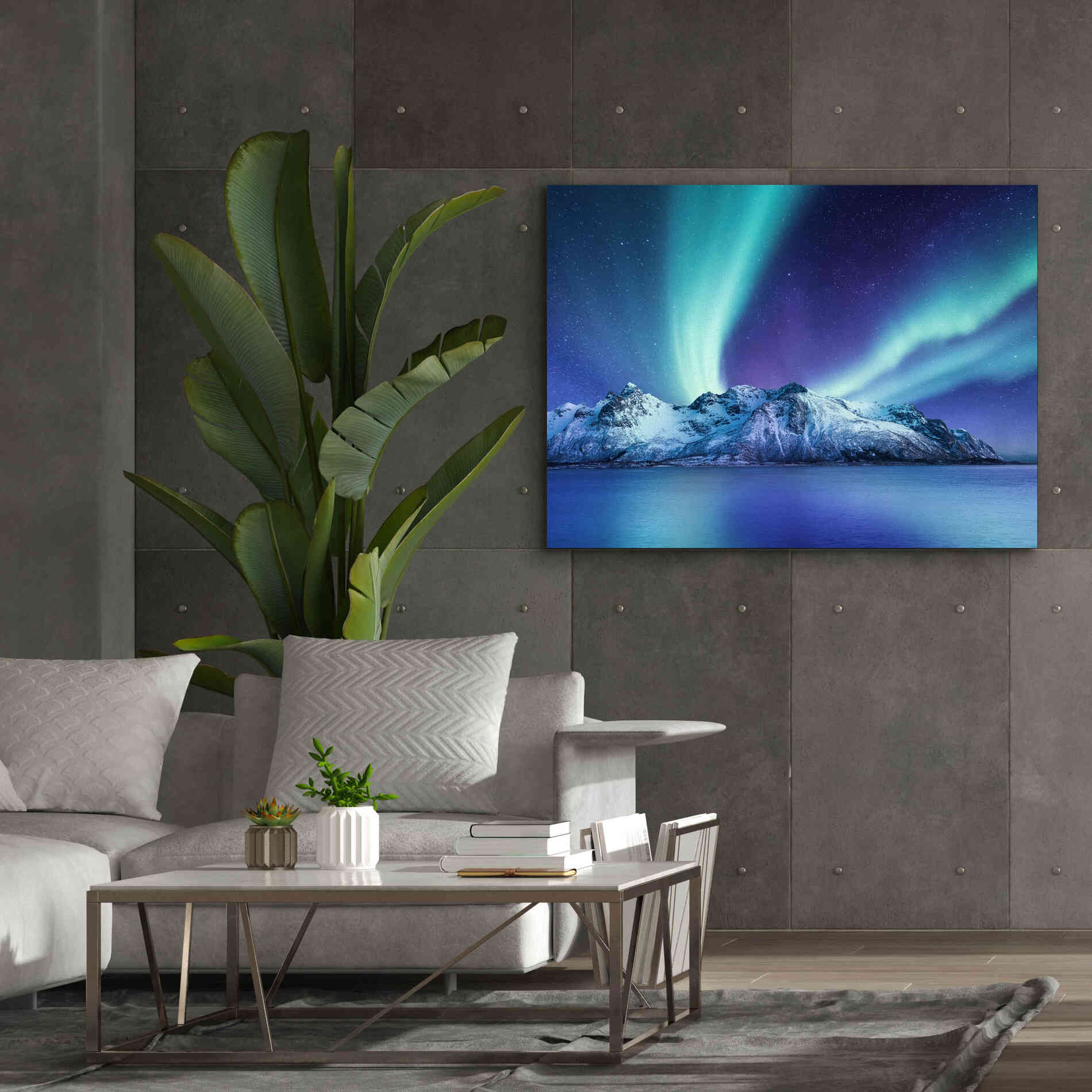 'Northern Lights In The Lofoten Islands Norway 1' by Epic Portfolio, Giclee Canvas Wall Art,54x40