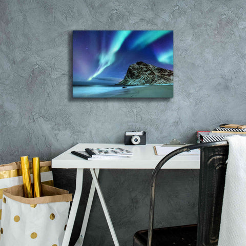 Image of 'Northern Lights In The Lofoten Islands Norway 2' by Epic Portfolio, Giclee Canvas Wall Art,18x12