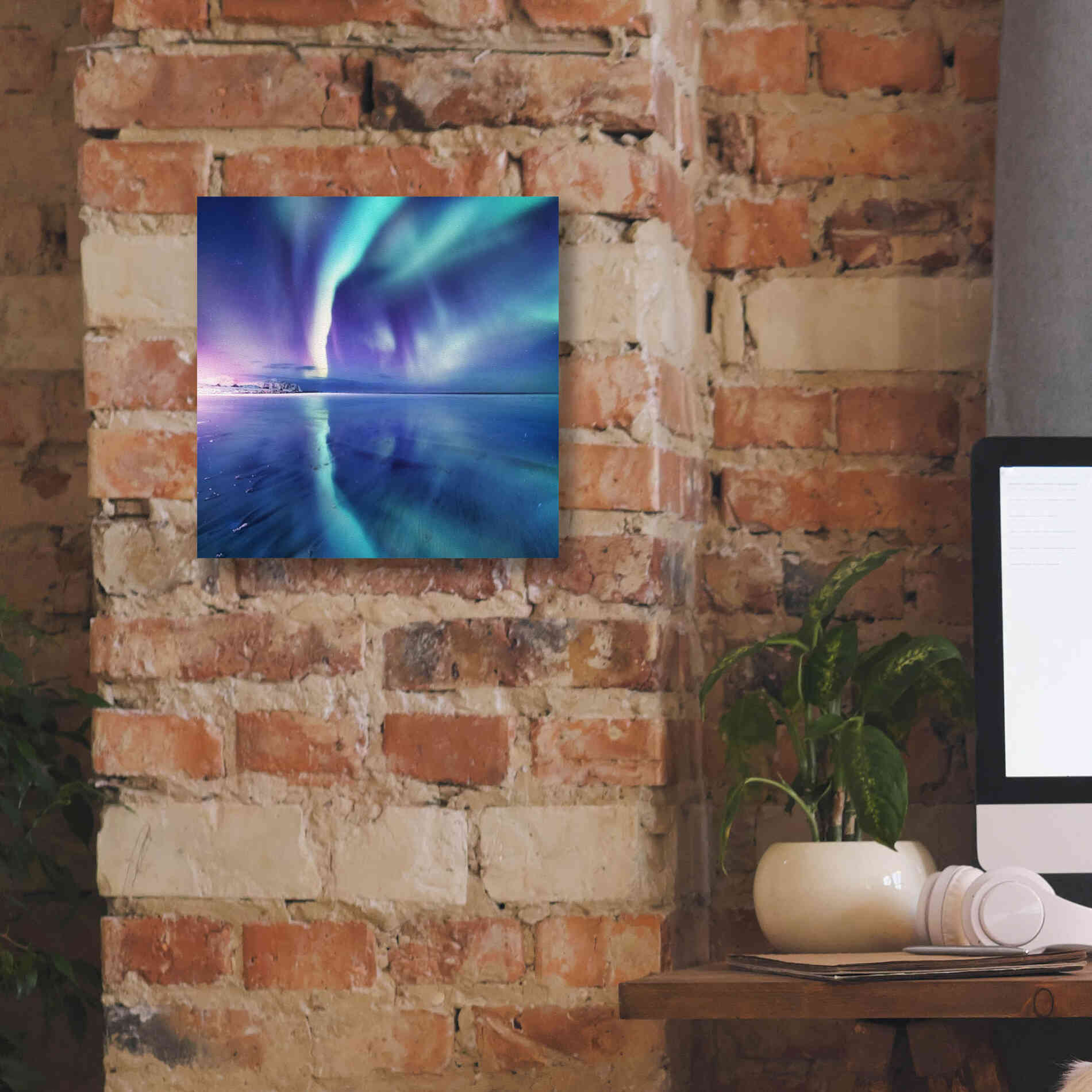 'Northern Lights In The Lofoten Islands Norway 4' by Epic Portfolio, Giclee Canvas Wall Art,12x12