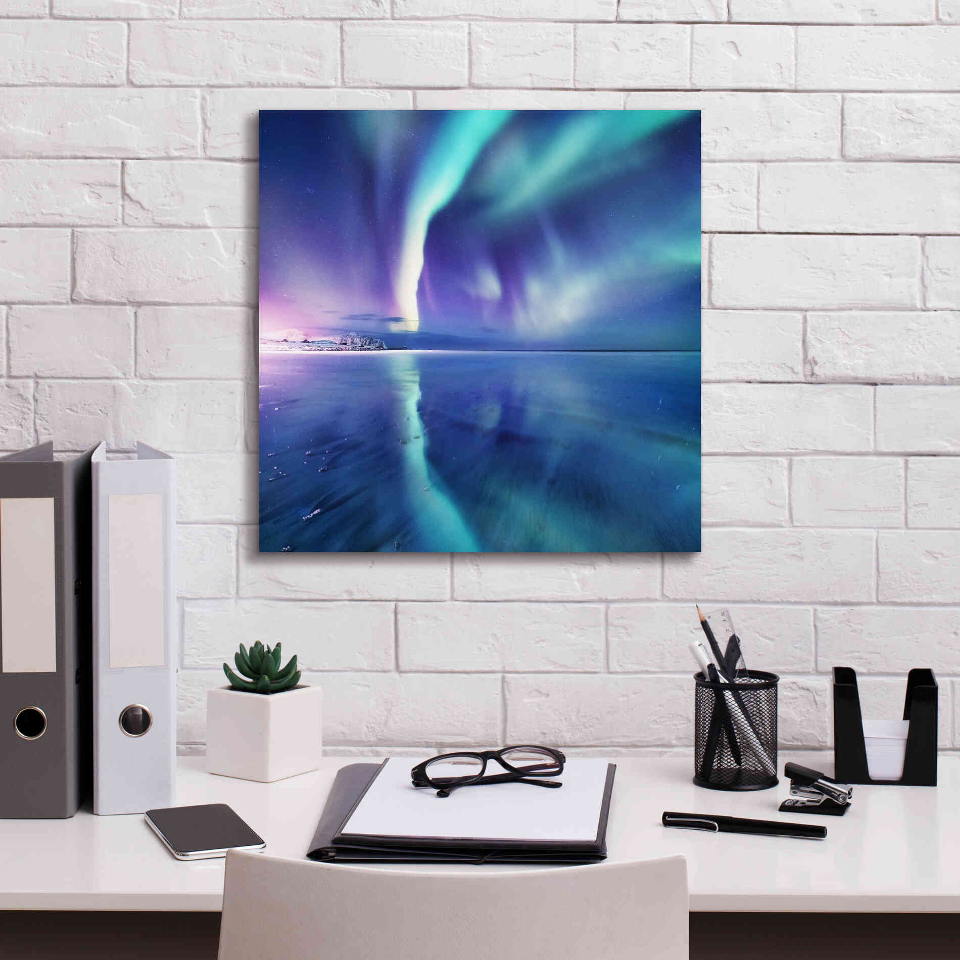 'Northern Lights In The Lofoten Islands Norway 4' by Epic Portfolio, Giclee Canvas Wall Art,18x18
