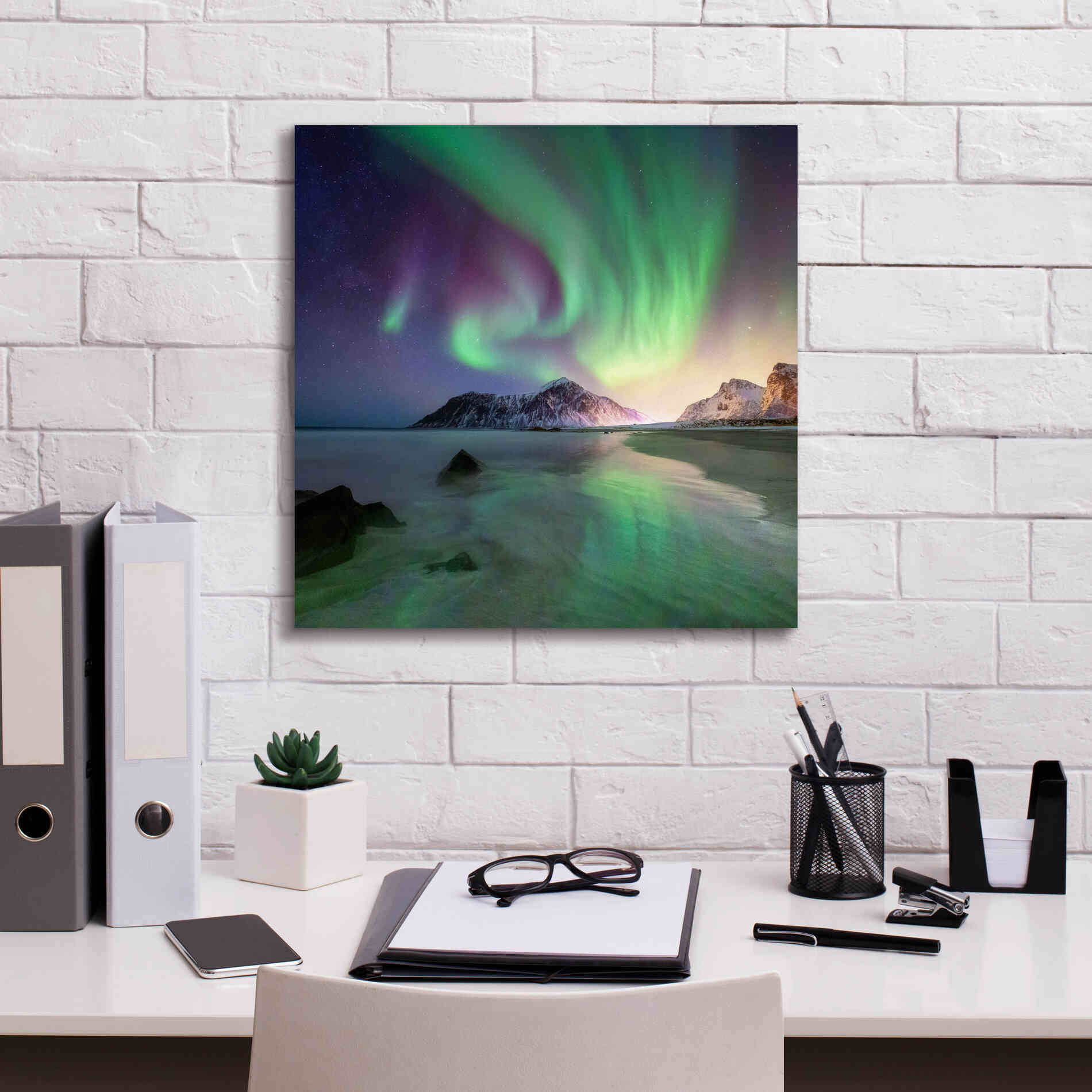 'Northern Lights In The Lofoten Islands Norway 5' by Epic Portfolio, Giclee Canvas Wall Art,18x18