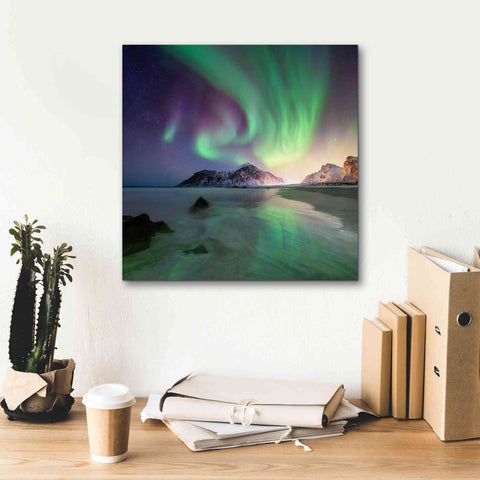 Image of 'Northern Lights In The Lofoten Islands Norway 5' by Epic Portfolio, Giclee Canvas Wall Art,18x18