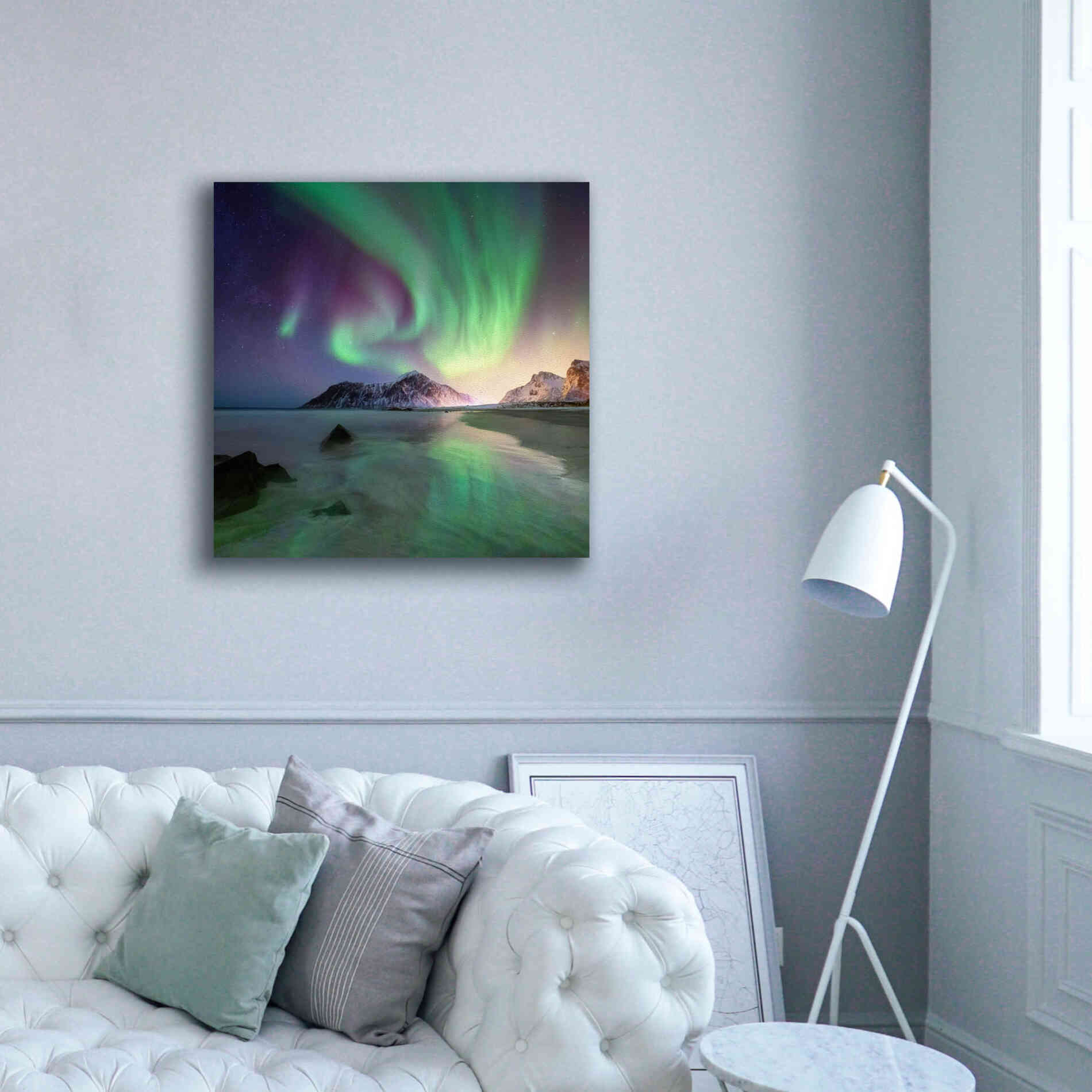 'Northern Lights In The Lofoten Islands Norway 5' by Epic Portfolio, Giclee Canvas Wall Art,37x37