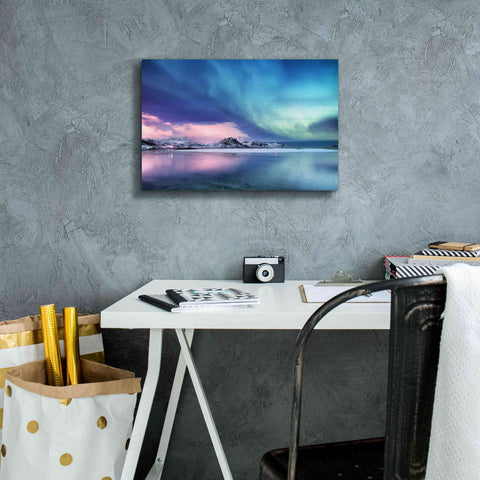 Image of 'Northern Lights In The Lofoten Islands Norway 8' by Epic Portfolio, Giclee Canvas Wall Art,18x12