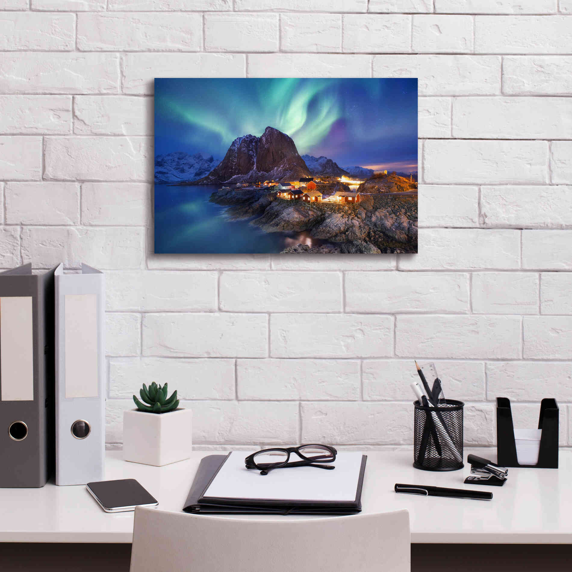 'Northern Lights In The Lofoten Islands Norway 9' by Epic Portfolio, Giclee Canvas Wall Art,18x12