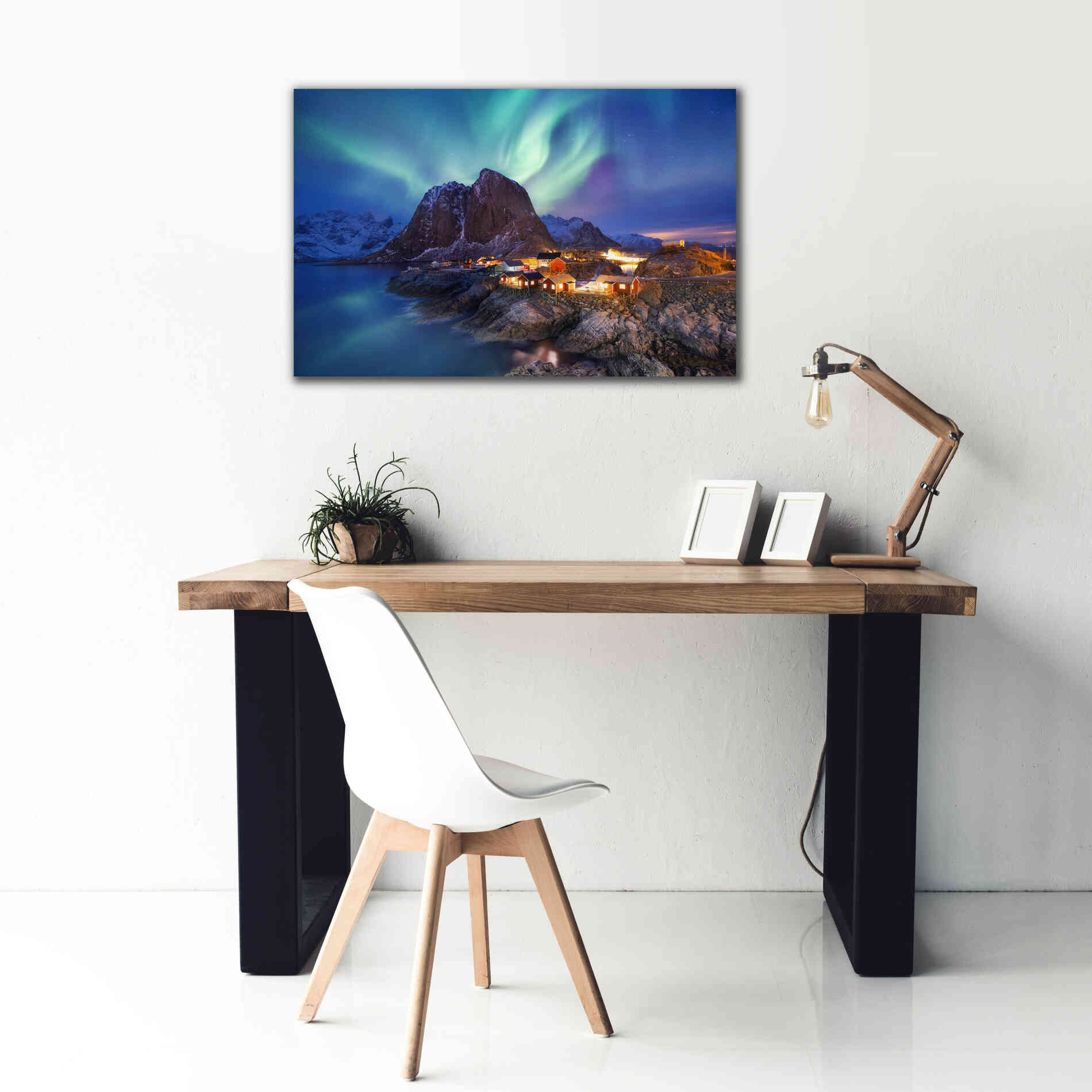 'Northern Lights In The Lofoten Islands Norway 9' by Epic Portfolio, Giclee Canvas Wall Art,40x26