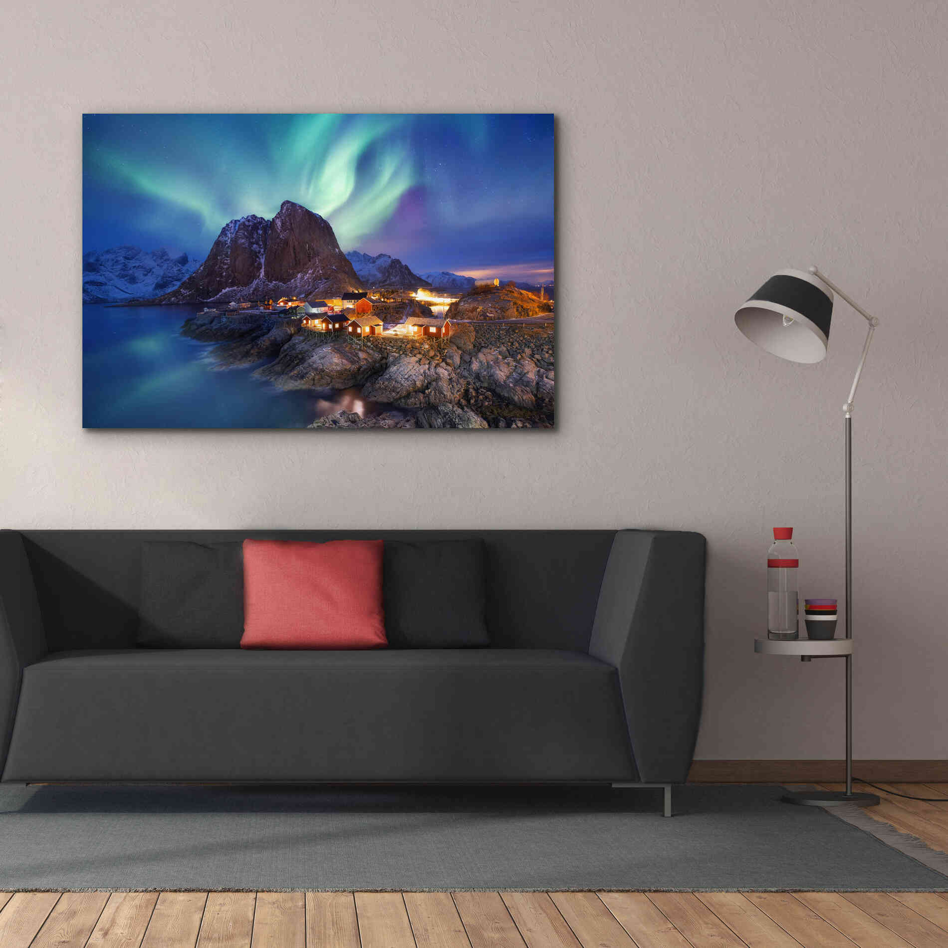'Northern Lights In The Lofoten Islands Norway 9' by Epic Portfolio, Giclee Canvas Wall Art,60x40