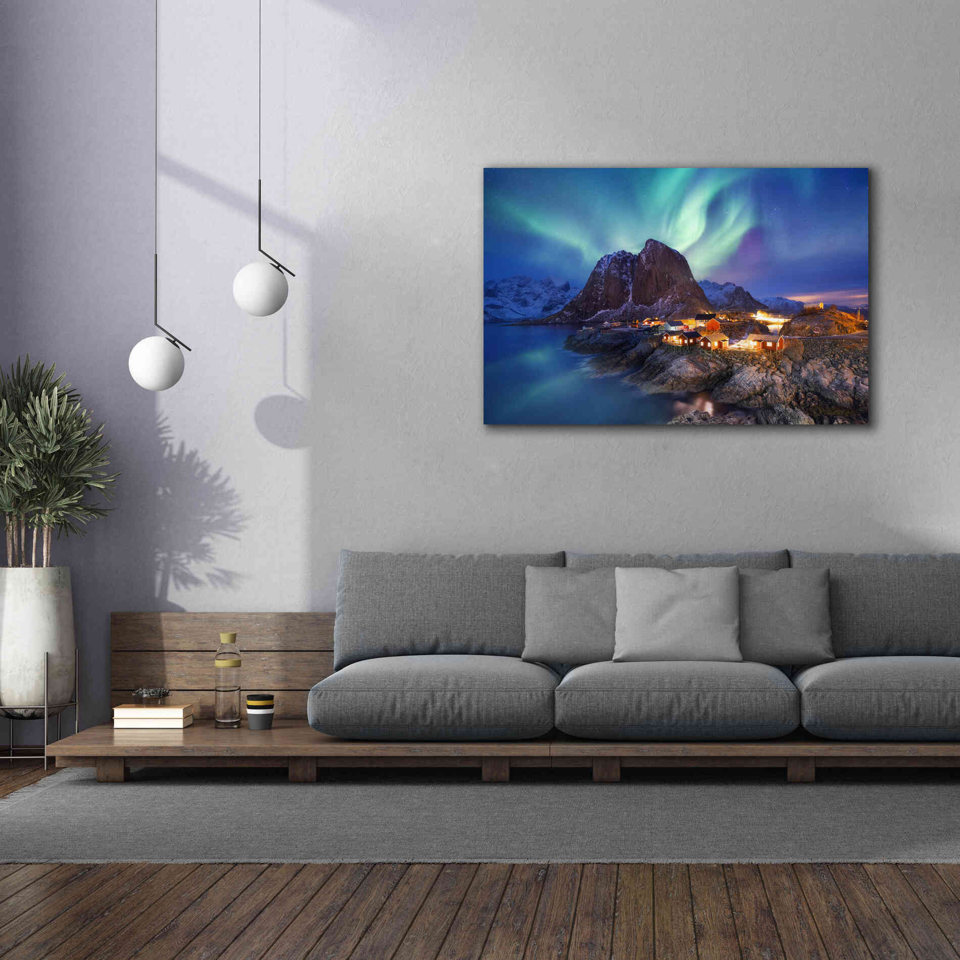 'Northern Lights In The Lofoten Islands Norway 9' by Epic Portfolio, Giclee Canvas Wall Art,60x40