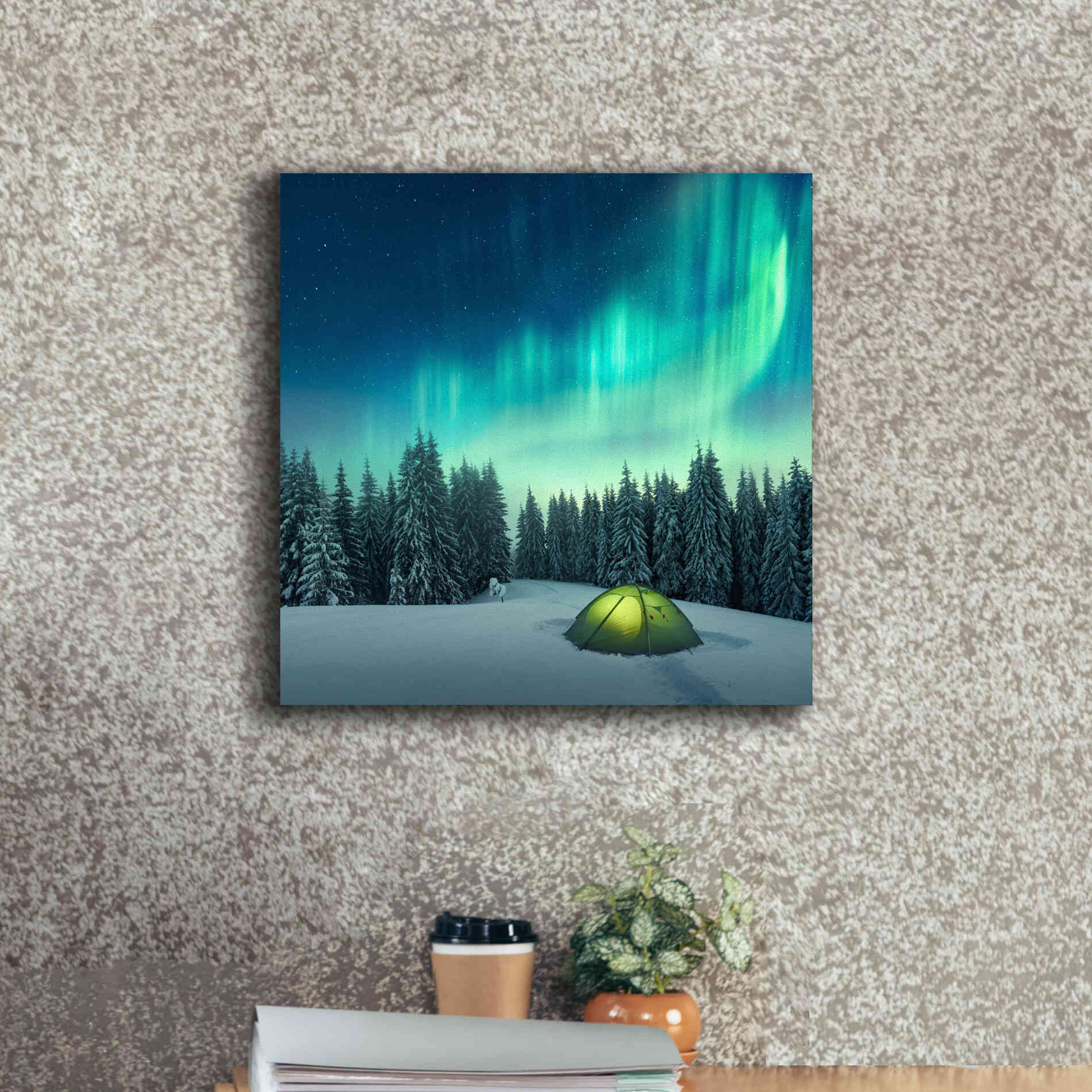 'Northern Lights In Winter Forest 1' by Epic Portfolio, Giclee Canvas Wall Art,18x18