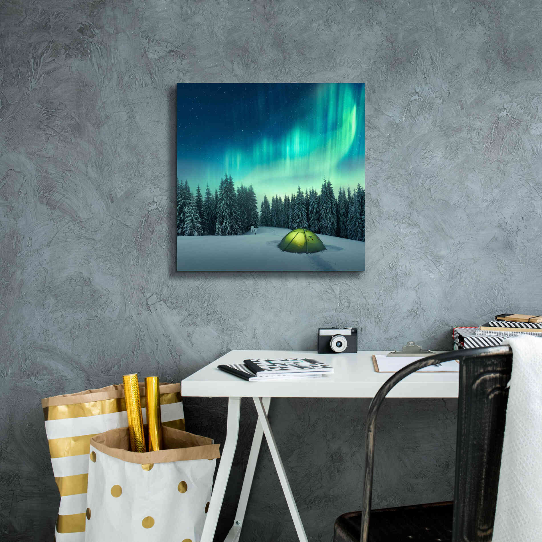 'Northern Lights In Winter Forest 1' by Epic Portfolio, Giclee Canvas Wall Art,18x18