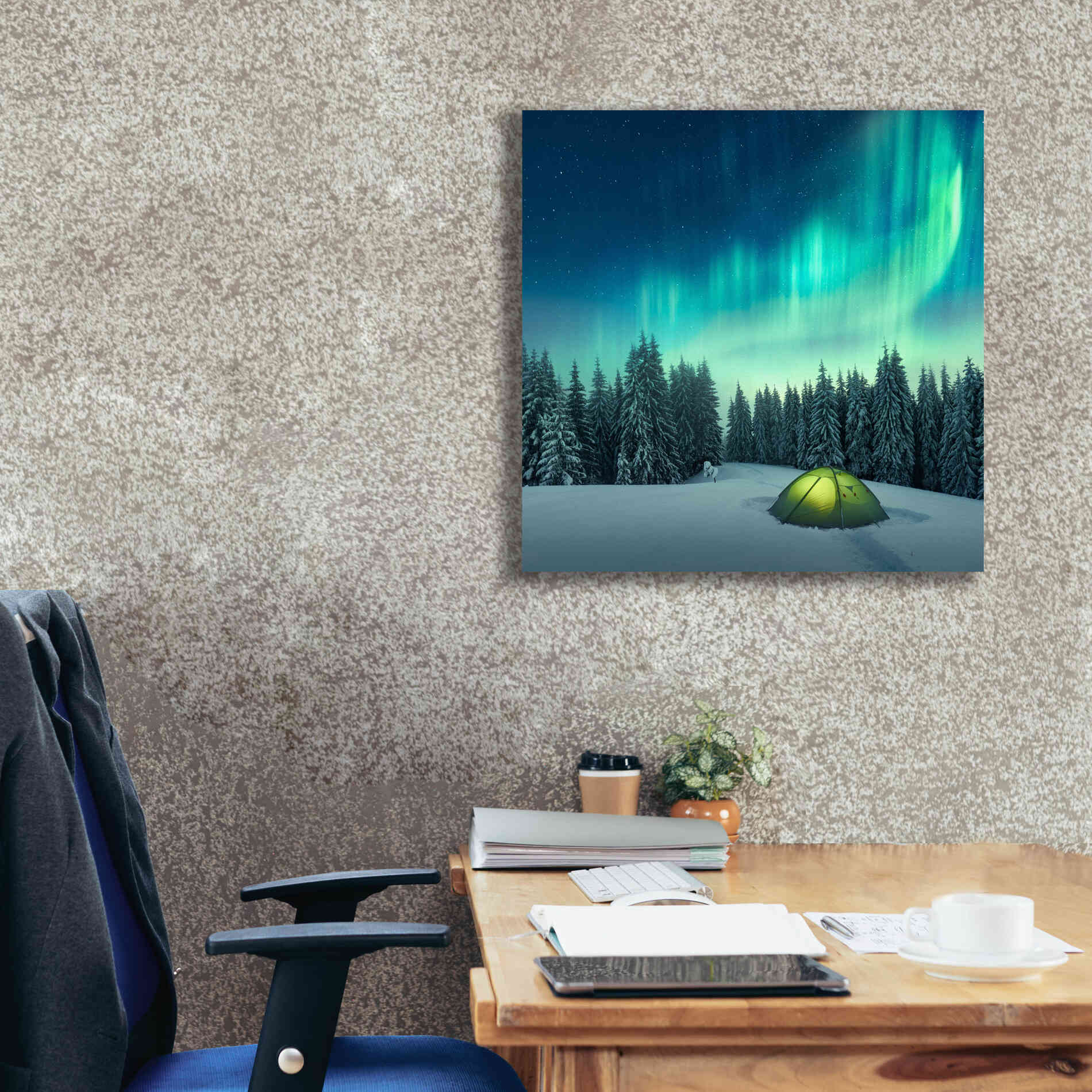 'Northern Lights In Winter Forest 1' by Epic Portfolio, Giclee Canvas Wall Art,26x26