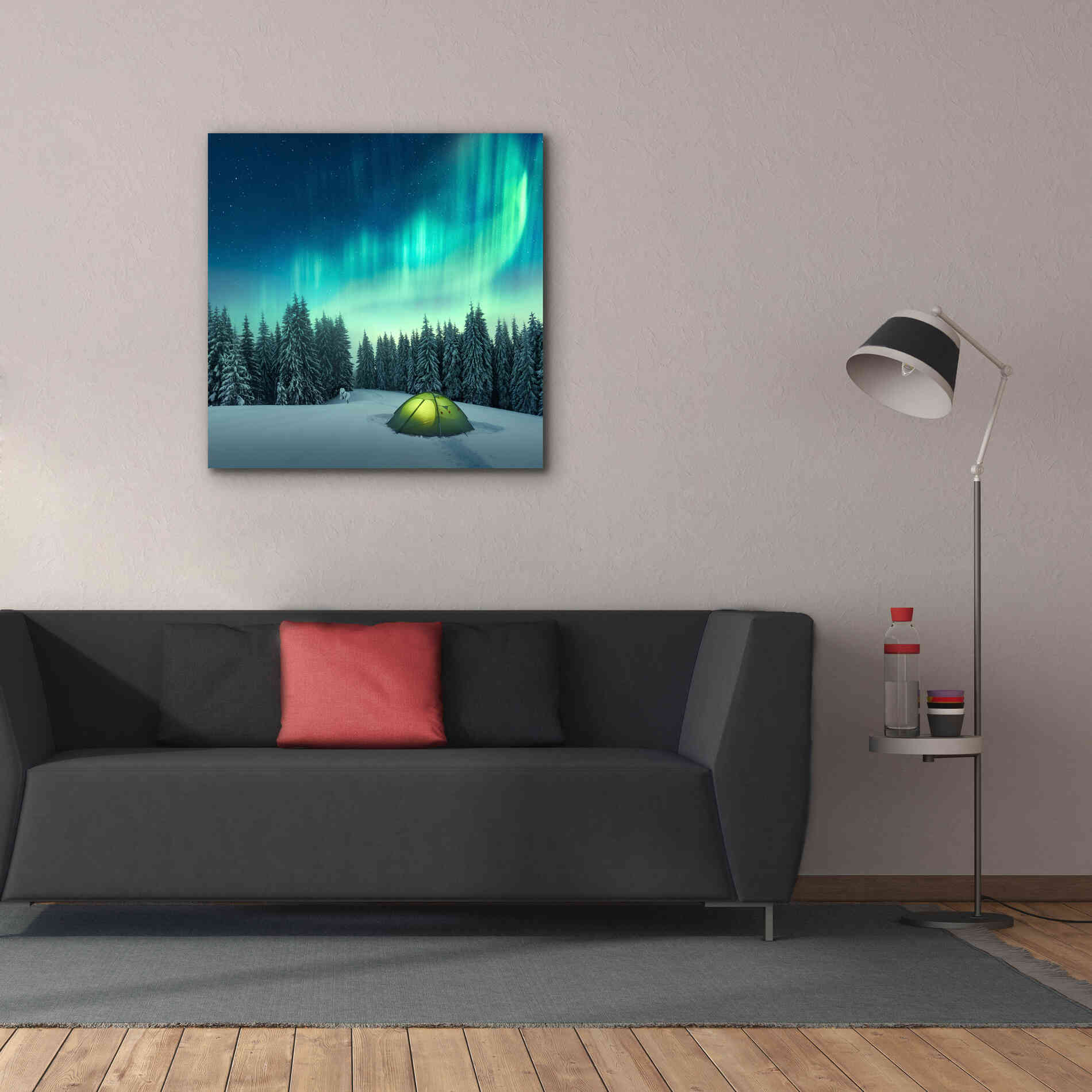 'Northern Lights In Winter Forest 1' by Epic Portfolio, Giclee Canvas Wall Art,37x37