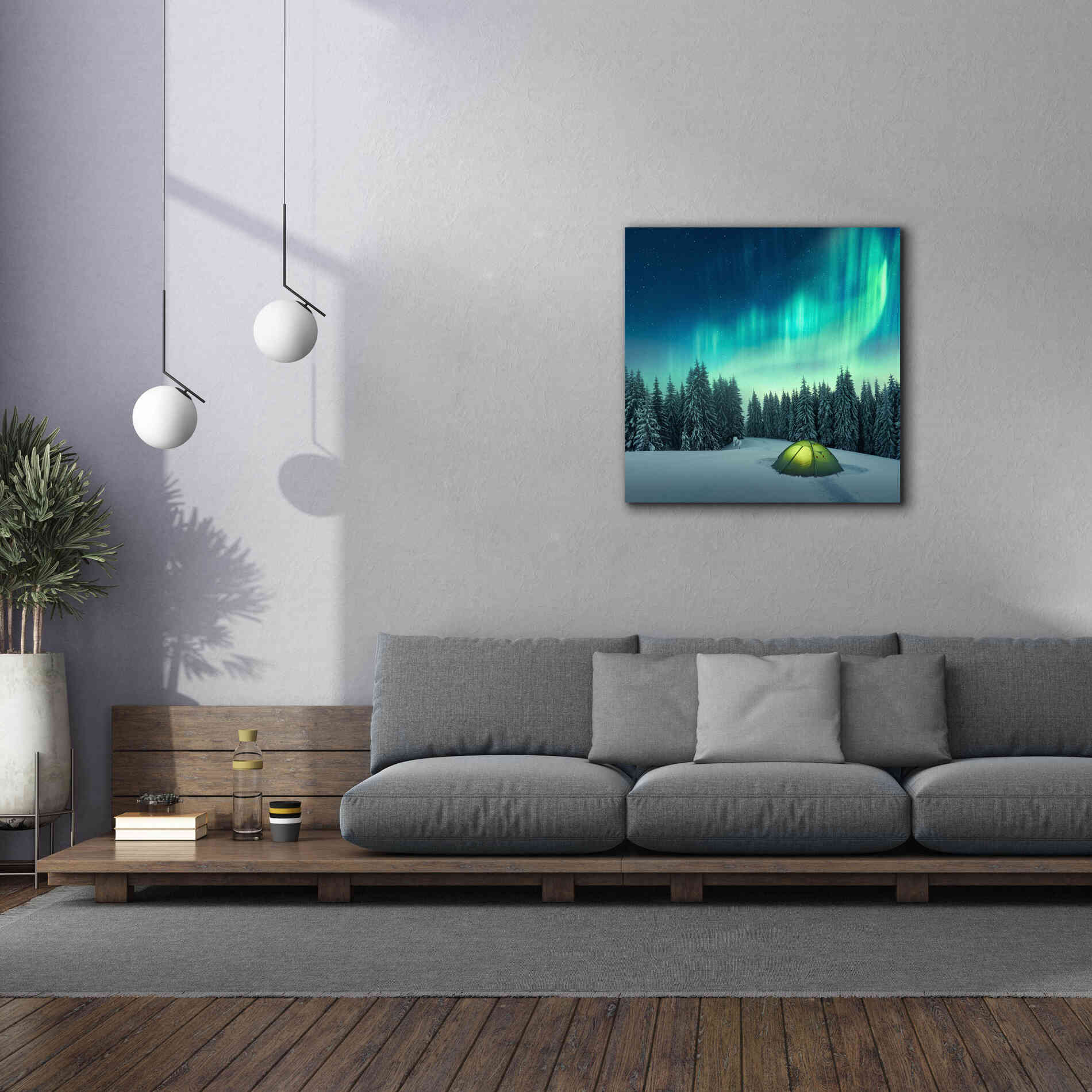 'Northern Lights In Winter Forest 1' by Epic Portfolio, Giclee Canvas Wall Art,37x37