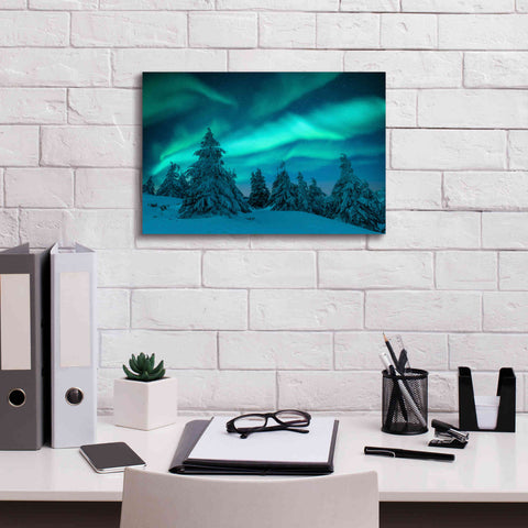 Image of 'Northern Lights In Winter Forest 2' by Epic Portfolio, Giclee Canvas Wall Art,18x12