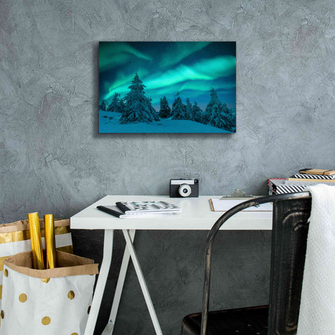 Image of 'Northern Lights In Winter Forest 2' by Epic Portfolio, Giclee Canvas Wall Art,18x12