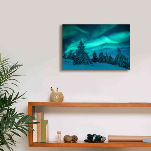 Image of 'Northern Lights In Winter Forest 2' by Epic Portfolio, Giclee Canvas Wall Art,18x12