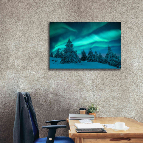 Image of 'Northern Lights In Winter Forest 2' by Epic Portfolio, Giclee Canvas Wall Art,40x26