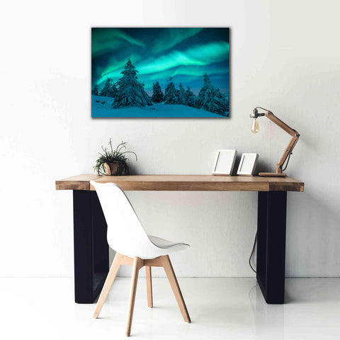 Image of 'Northern Lights In Winter Forest 2' by Epic Portfolio, Giclee Canvas Wall Art,40x26