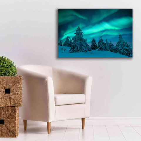 Image of 'Northern Lights In Winter Forest 2' by Epic Portfolio, Giclee Canvas Wall Art,40x26