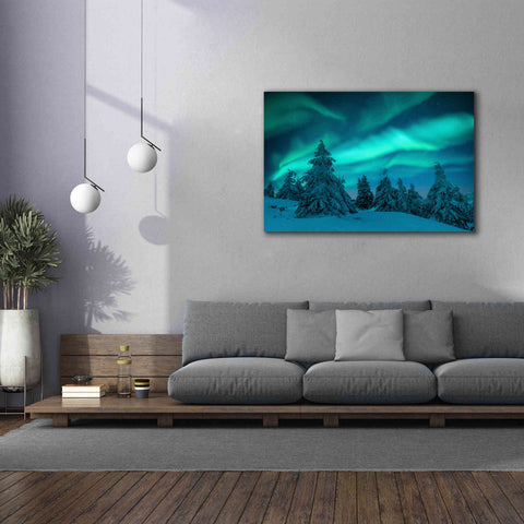 Image of 'Northern Lights In Winter Forest 2' by Epic Portfolio, Giclee Canvas Wall Art,60x40