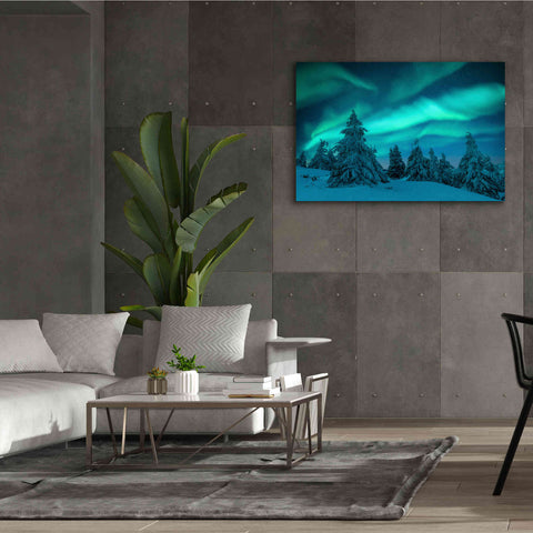 Image of 'Northern Lights In Winter Forest 2' by Epic Portfolio, Giclee Canvas Wall Art,60x40