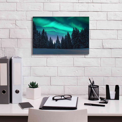 Image of 'Northern Lights In Winter Forest 3' by Epic Portfolio, Giclee Canvas Wall Art,18x12