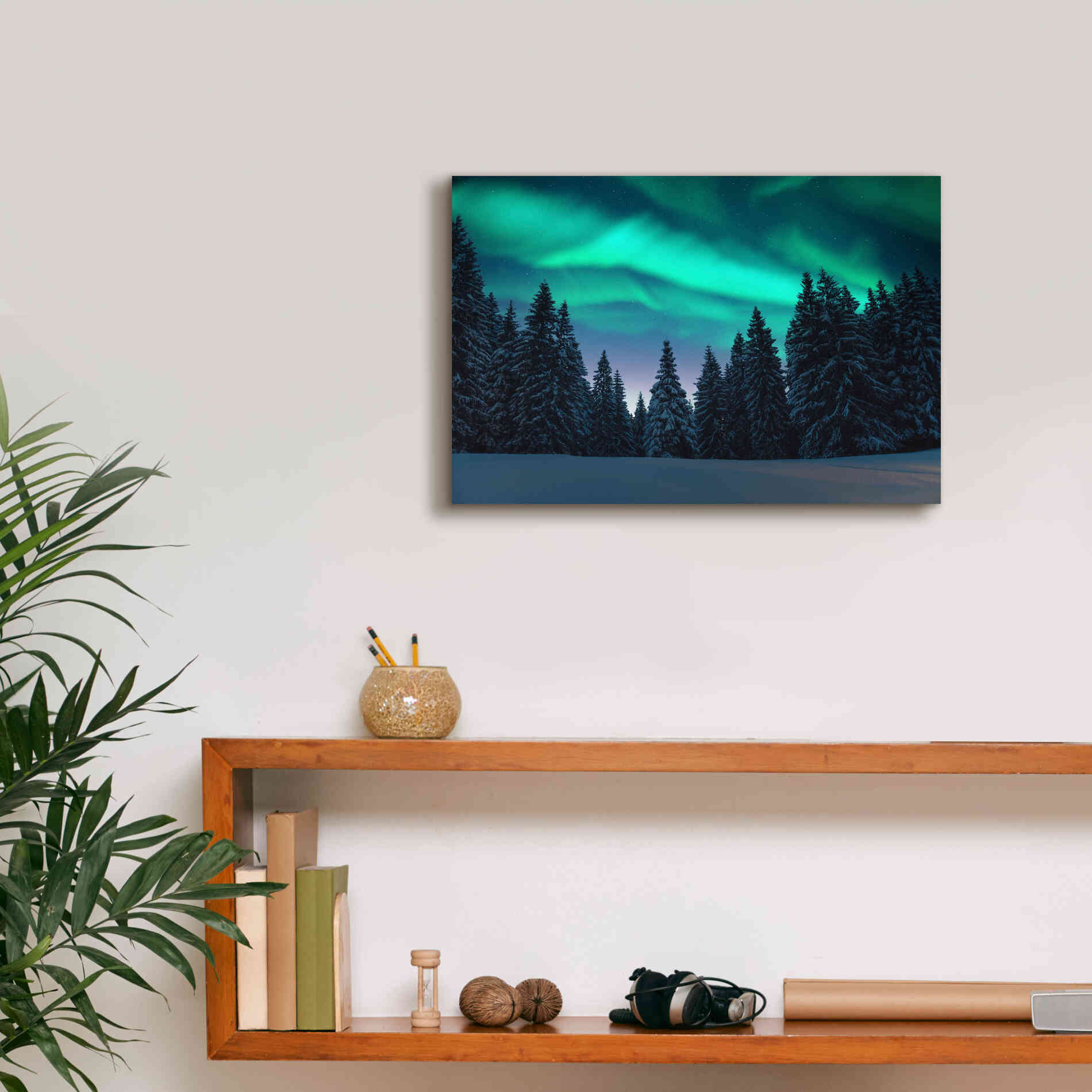 'Northern Lights In Winter Forest 3' by Epic Portfolio, Giclee Canvas Wall Art,18x12