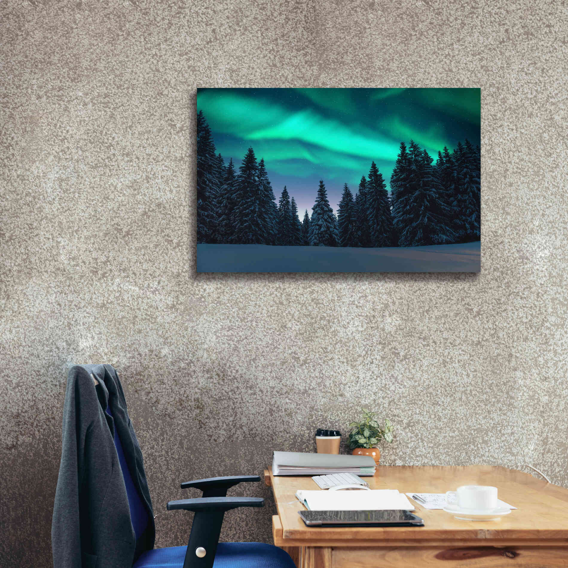 'Northern Lights In Winter Forest 3' by Epic Portfolio, Giclee Canvas Wall Art,40x26