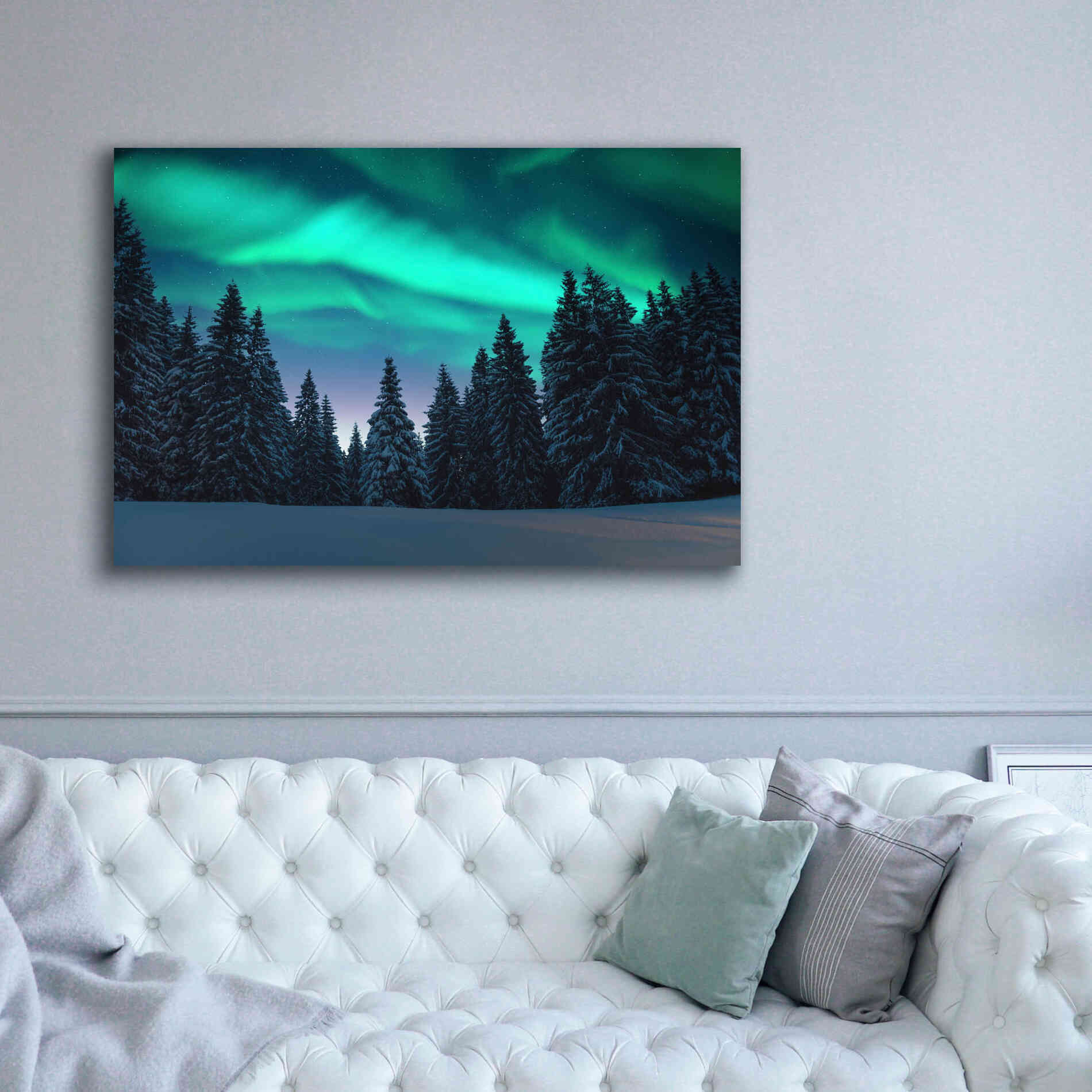 'Northern Lights In Winter Forest 3' by Epic Portfolio, Giclee Canvas Wall Art,60x40