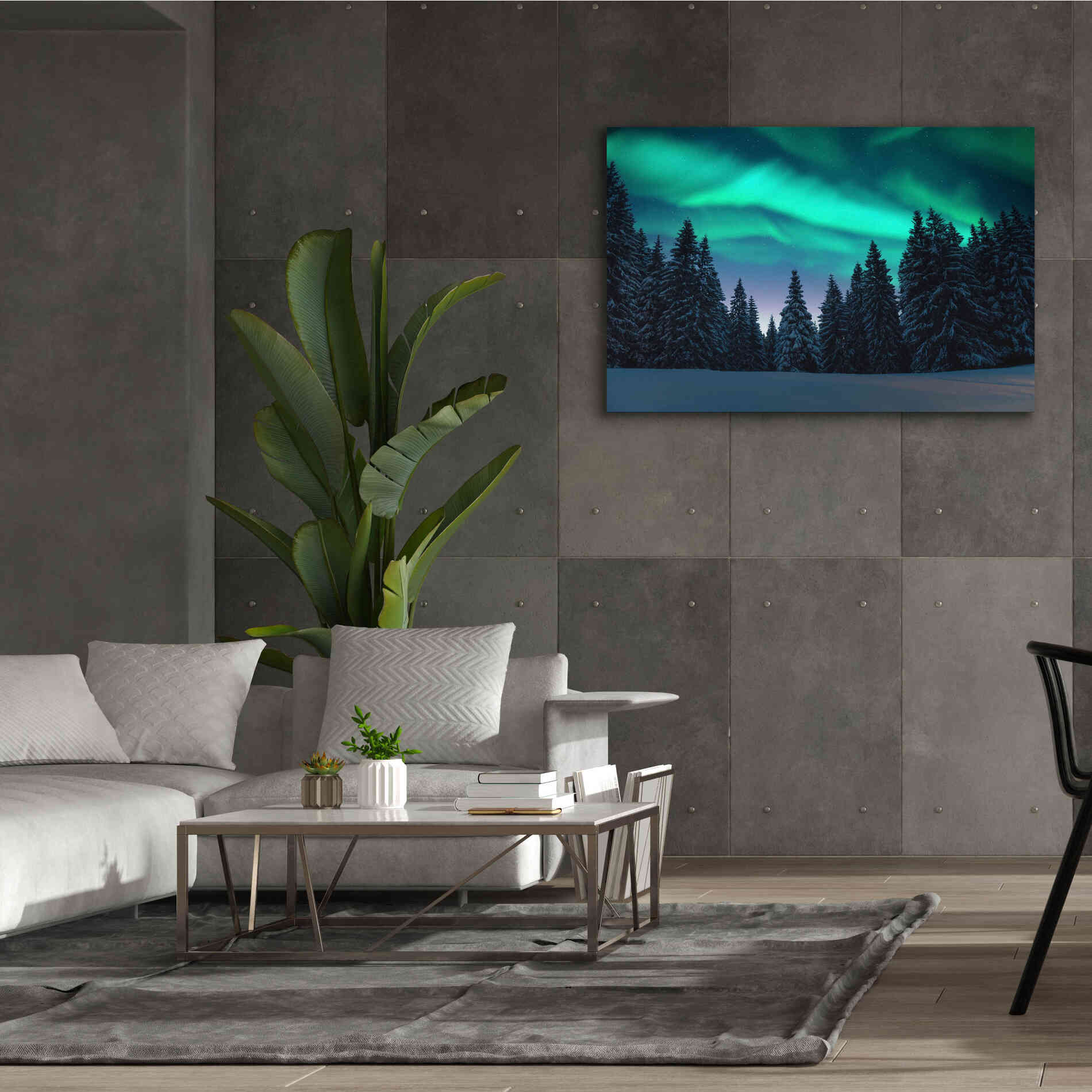 'Northern Lights In Winter Forest 3' by Epic Portfolio, Giclee Canvas Wall Art,60x40