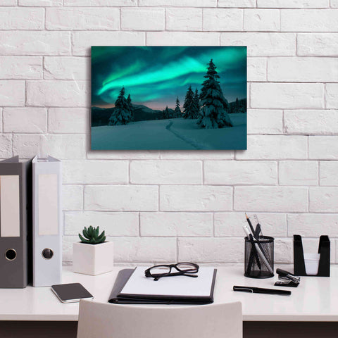 Image of 'Northern Lights In Winter Forest 4' by Epic Portfolio, Giclee Canvas Wall Art,18x12