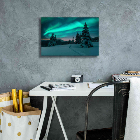 Image of 'Northern Lights In Winter Forest 4' by Epic Portfolio, Giclee Canvas Wall Art,18x12