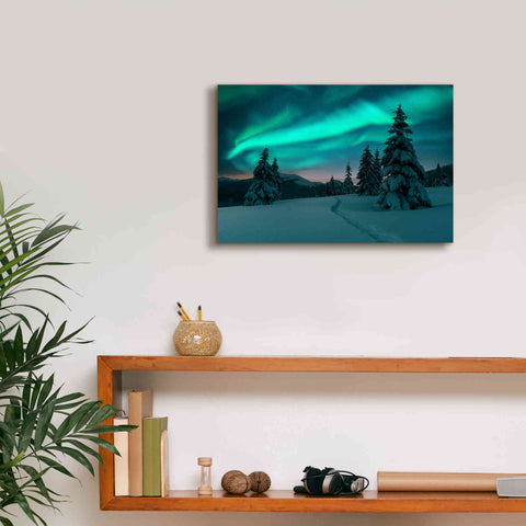 Image of 'Northern Lights In Winter Forest 4' by Epic Portfolio, Giclee Canvas Wall Art,18x12