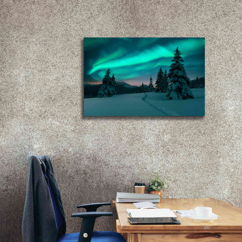 Image of 'Northern Lights In Winter Forest 4' by Epic Portfolio, Giclee Canvas Wall Art,40x26