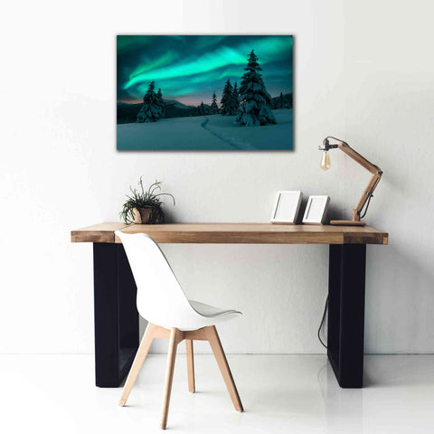 Image of 'Northern Lights In Winter Forest 4' by Epic Portfolio, Giclee Canvas Wall Art,40x26