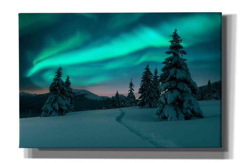 Image of 'Northern Lights In Winter Forest 4' by Epic Portfolio, Giclee Canvas Wall Art