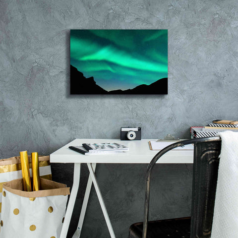 Image of 'Northern Lights In Winter Mountains' by Epic Portfolio, Giclee Canvas Wall Art,18x12