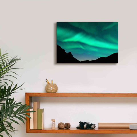 Image of 'Northern Lights In Winter Mountains' by Epic Portfolio, Giclee Canvas Wall Art,18x12