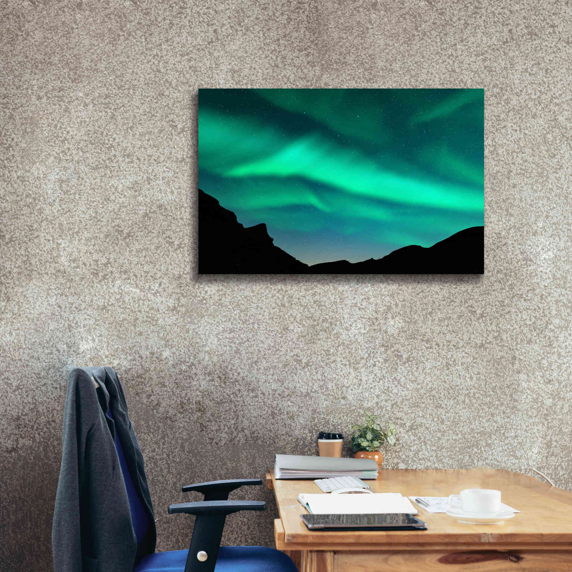 'Northern Lights In Winter Mountains' by Epic Portfolio, Giclee Canvas Wall Art,40x26
