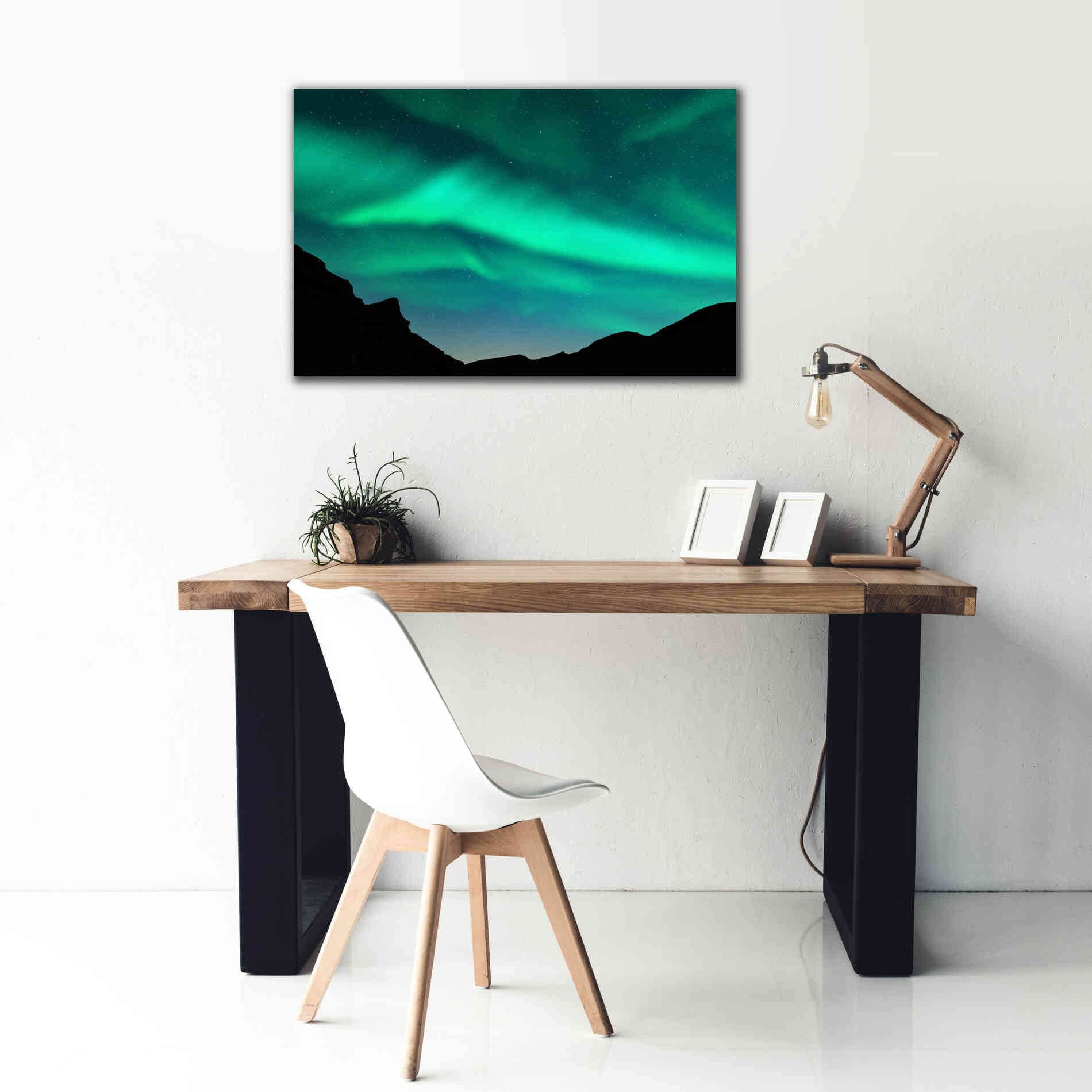 'Northern Lights In Winter Mountains' by Epic Portfolio, Giclee Canvas Wall Art,40x26