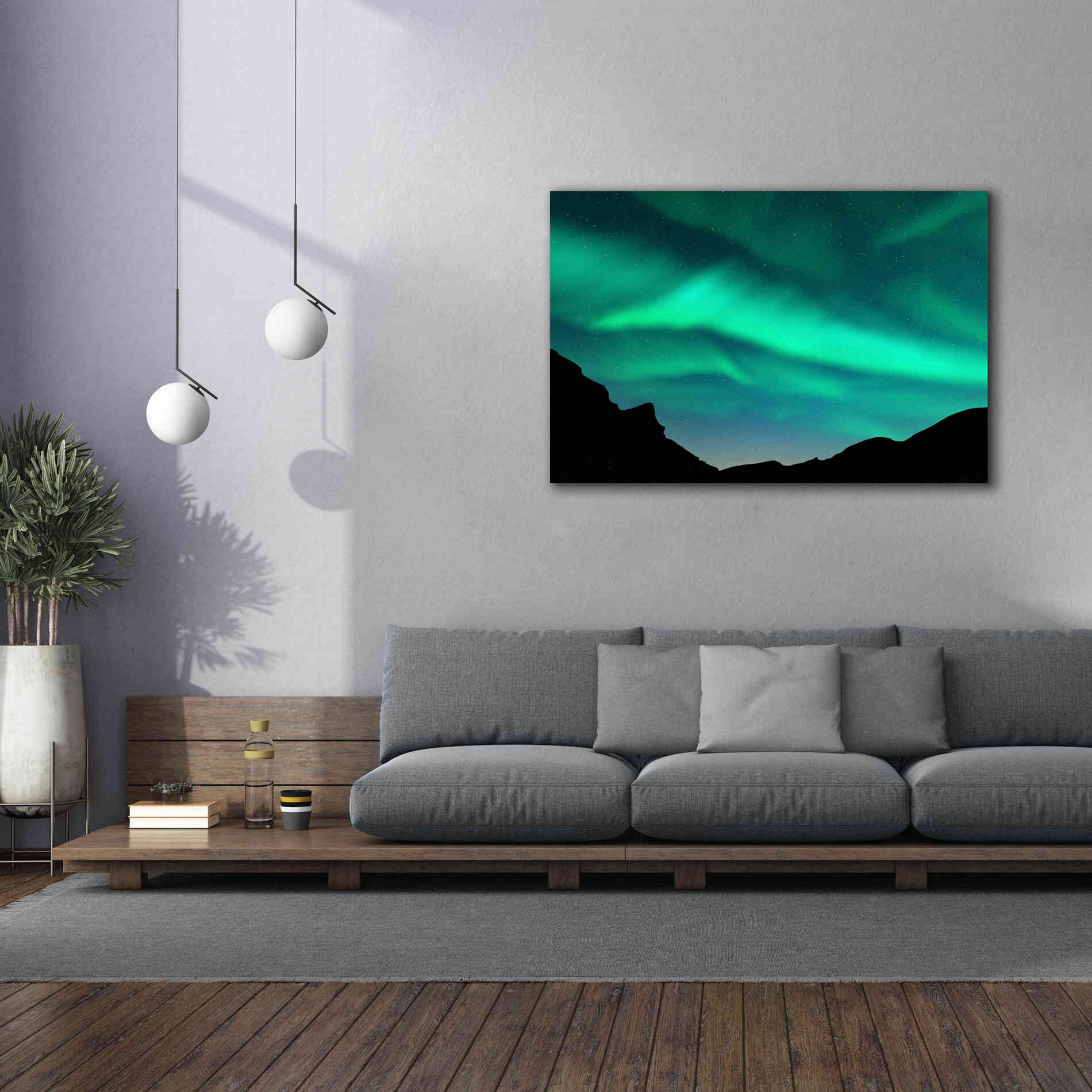 'Northern Lights In Winter Mountains' by Epic Portfolio, Giclee Canvas Wall Art,60x40