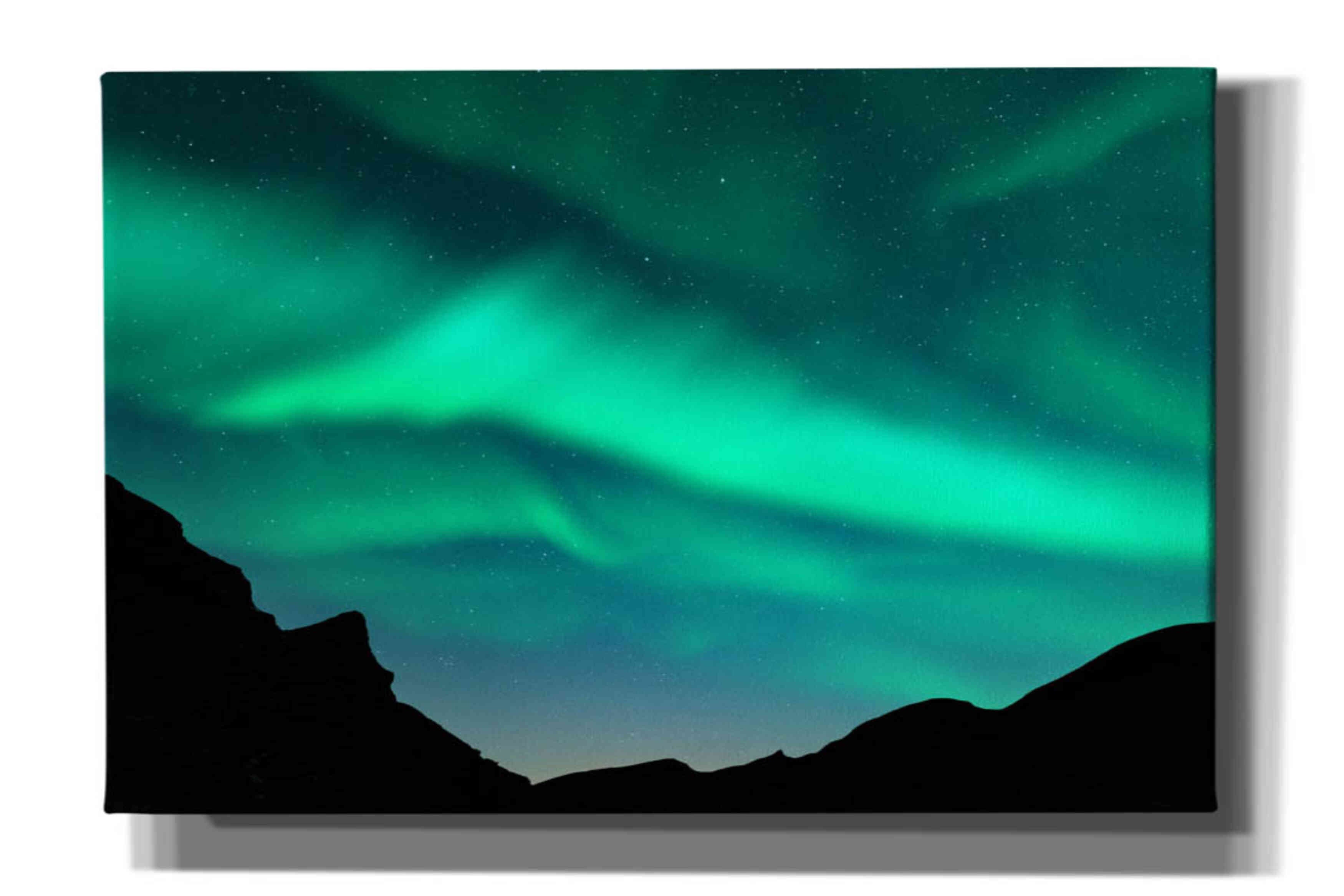 'Northern Lights In Winter Mountains' by Epic Portfolio, Giclee Canvas Wall Art